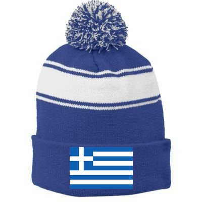 Greece Flag Stripe Pom Pom Beanie