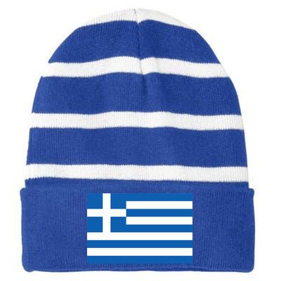 Greece Flag Striped Beanie with Solid Band