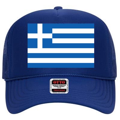 Greece Flag High Crown Mesh Back Trucker Hat