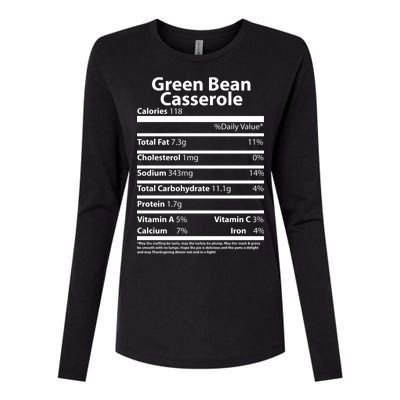 Green Bean Casserole Nutritional Facts Funny Thanksgiving Womens Cotton Relaxed Long Sleeve T-Shirt