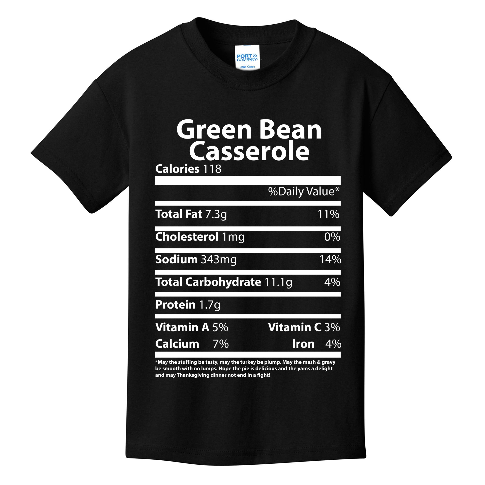 Green Bean Casserole Nutritional Facts Funny Thanksgiving Kids T-Shirt