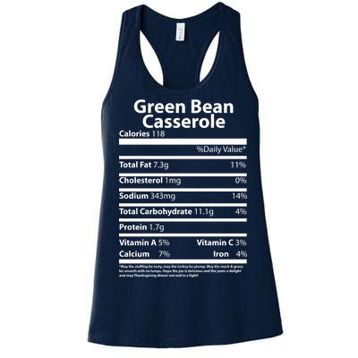 Green Bean Casserole Nutritional Facts Funny Thanksgiving Women's Racerback Tank