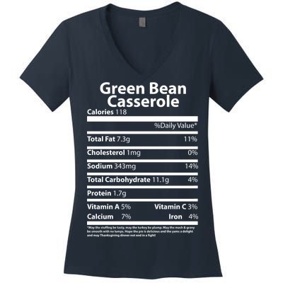 Green Bean Casserole Nutritional Facts Funny Thanksgiving Women's V-Neck T-Shirt