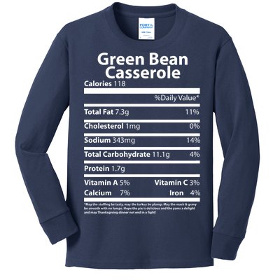 Green Bean Casserole Nutritional Facts Funny Thanksgiving Kids Long Sleeve Shirt