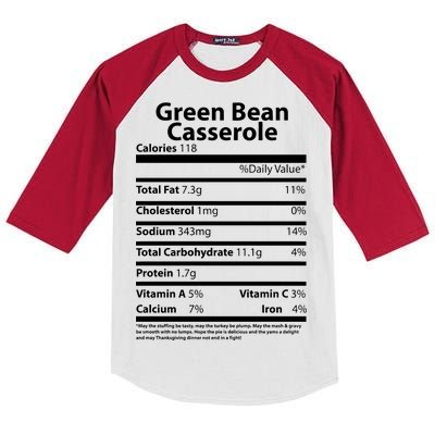 Green Bean Casserole Nutritional Facts Funny Thanksgiving Kids Colorblock Raglan Jersey