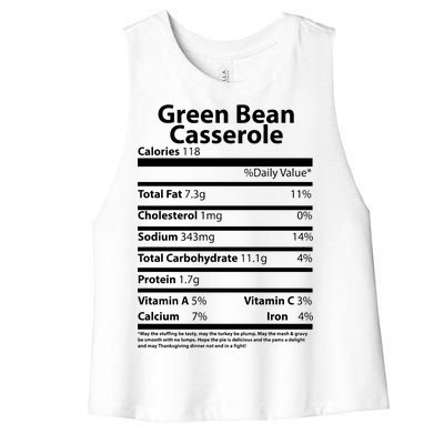 Green Bean Casserole Nutritional Facts Funny Thanksgiving Women's Racerback Cropped Tank