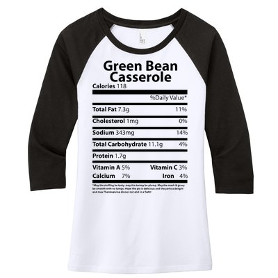 Green Bean Casserole Nutritional Facts Funny Thanksgiving Women's Tri-Blend 3/4-Sleeve Raglan Shirt