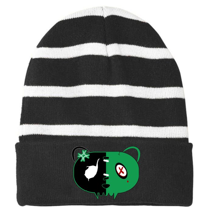 Green Bear Striped Beanie with Solid Band