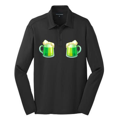 Green Beer Boobs - St. Patrick's Day Silk Touch Performance Long Sleeve Polo