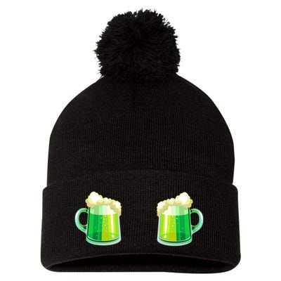Green Beer Boobs - St. Patrick's Day Pom Pom 12in Knit Beanie