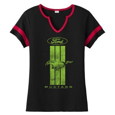 Green Mustang Stripe Ladies Halftime Notch Neck Tee