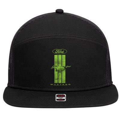 Green Mustang Stripe 7 Panel Mesh Trucker Snapback Hat