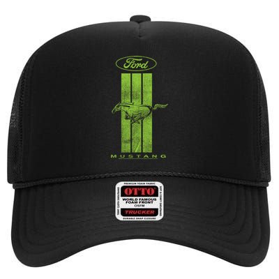 Green Mustang Stripe High Crown Mesh Back Trucker Hat