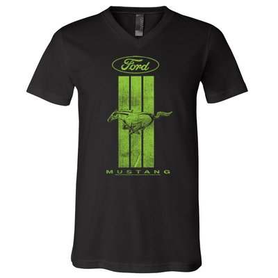 Green Mustang Stripe V-Neck T-Shirt