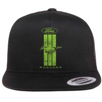 Green Mustang Stripe Flat Bill Trucker Hat