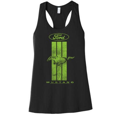 Green Mustang Stripe Women's Racerback Tank