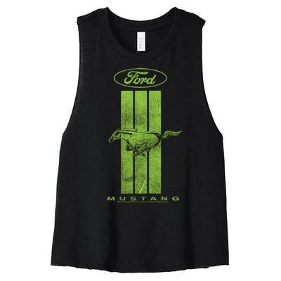 Green Mustang Stripe Women's Racerback Cropped Tank