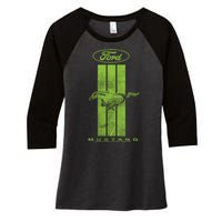 Green Mustang Stripe Women's Tri-Blend 3/4-Sleeve Raglan Shirt