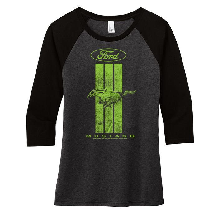 Green Mustang Stripe Women's Tri-Blend 3/4-Sleeve Raglan Shirt