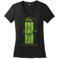 Green Mustang Stripe Women's V-Neck T-Shirt