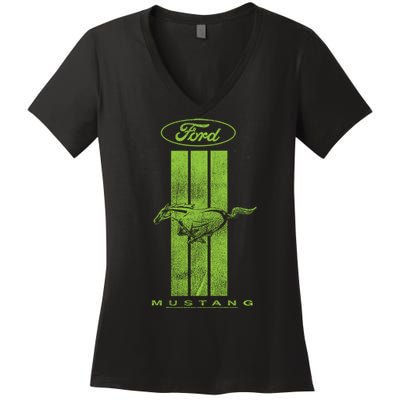 Green Mustang Stripe Women's V-Neck T-Shirt