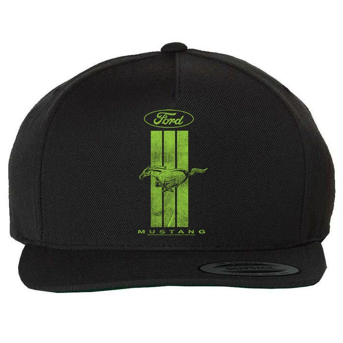 Green Mustang Stripe Wool Snapback Cap