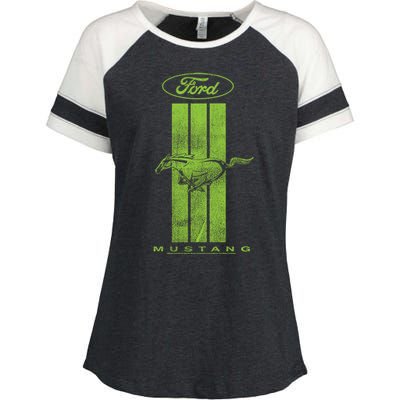 Green Mustang Stripe Enza Ladies Jersey Colorblock Tee