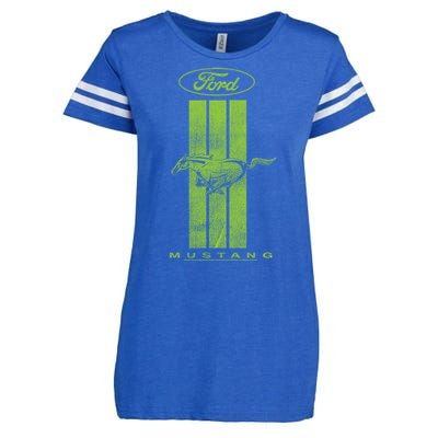 Green Mustang Stripe Enza Ladies Jersey Football T-Shirt