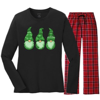 Green Ugly Sweater Irish Gnomes St Patricks Day Women's Long Sleeve Flannel Pajama Set 