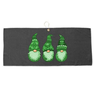 Green Ugly Sweater Irish Gnomes St Patricks Day Large Microfiber Waffle Golf Towel