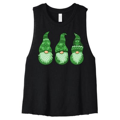 Green Ugly Sweater Irish Gnomes St Patricks Day Women's Racerback Cropped Tank