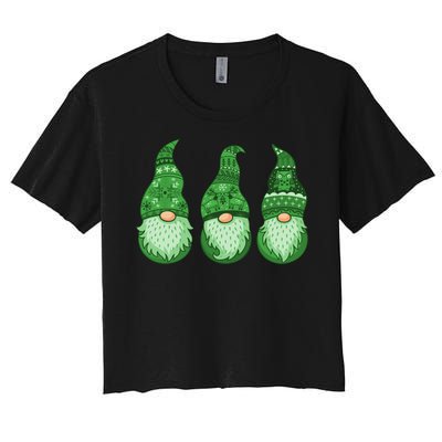 Green Ugly Sweater Irish Gnomes St Patricks Day Women's Crop Top Tee