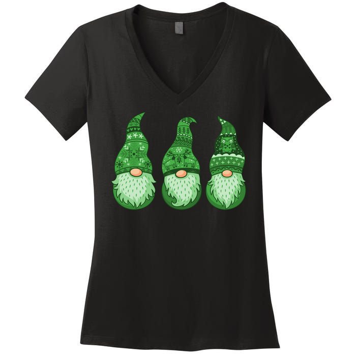 Green Ugly Sweater Irish Gnomes St Patricks Day Women's V-Neck T-Shirt