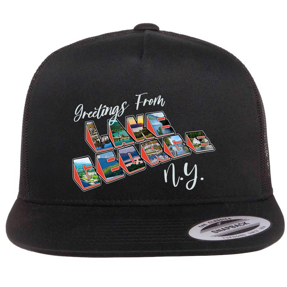 Greetings From Lake George New York NY Flat Bill Trucker Hat