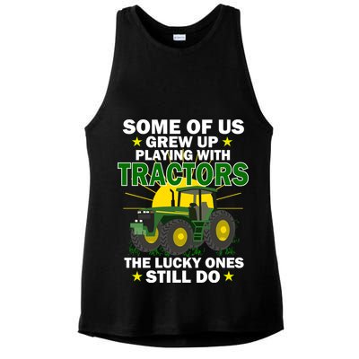 Grew Up Playing With Tractors Lucky Ones Still Do Ladies PosiCharge Tri-Blend Wicking Tank
