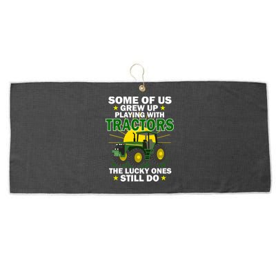 Grew Up Playing With Tractors Lucky Ones Still Do Large Microfiber Waffle Golf Towel