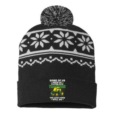 Grew Up Playing With Tractors Lucky Ones Still Do USA-Made Snowflake Beanie