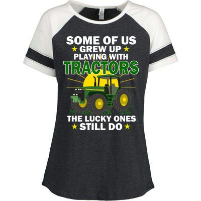 Grew Up Playing With Tractors Lucky Ones Still Do Enza Ladies Jersey Colorblock Tee