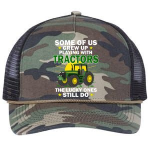 Grew Up Playing With Tractors Lucky Ones Still Do Retro Rope Trucker Hat Cap