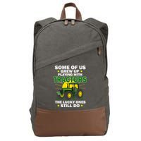 Grew Up Playing With Tractors Lucky Ones Still Do Cotton Canvas Backpack