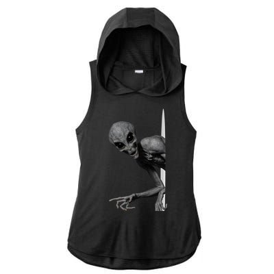 Grey Alien Peaking  Area 51 UFO Abduction Ladies PosiCharge Tri-Blend Wicking Draft Hoodie Tank