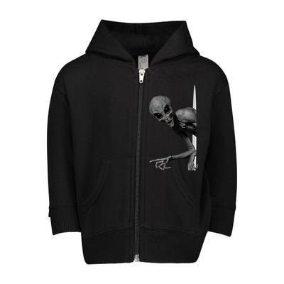 Grey Alien Peaking  Area 51 UFO Abduction Toddler Zip Fleece Hoodie