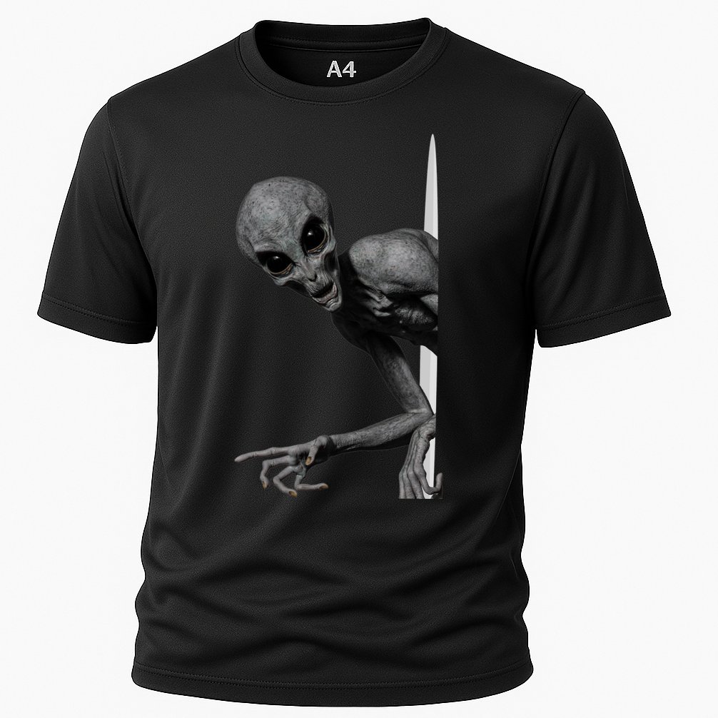 Grey Alien Peaking  Area 51 UFO Abduction Cooling Performance Crew T-Shirt