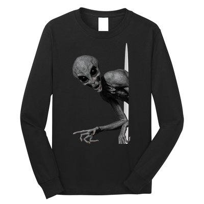 Grey Alien Peaking  Area 51 UFO Abduction Long Sleeve Shirt