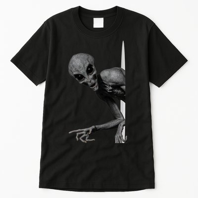 Grey Alien Peaking  Area 51 UFO Abduction Tall T-Shirt