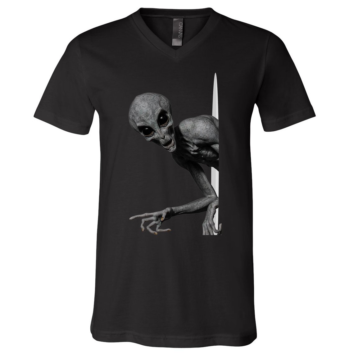 Grey Alien Peaking  Area 51 UFO Abduction V-Neck T-Shirt