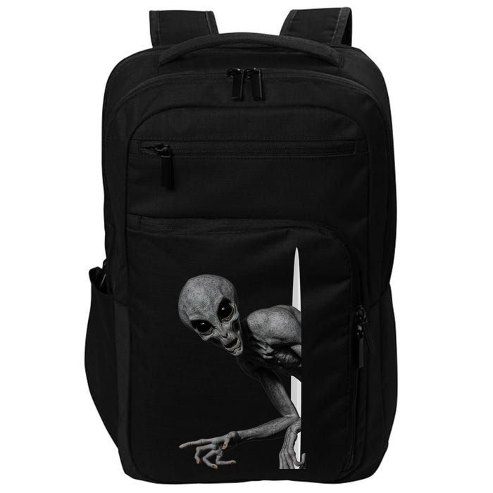 Grey Alien Peaking  Area 51 UFO Abduction Impact Tech Backpack