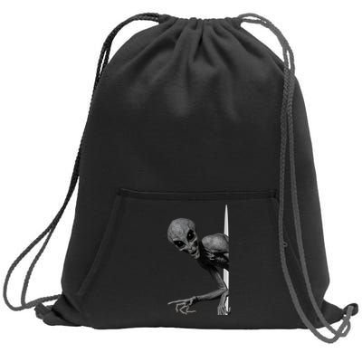 Grey Alien Peaking  Area 51 UFO Abduction Sweatshirt Cinch Pack Bag