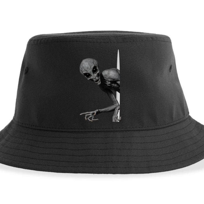 Grey Alien Peaking  Area 51 UFO Abduction Sustainable Bucket Hat