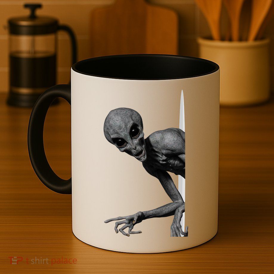 Grey Alien Peaking  Area 51 UFO Abduction Mug